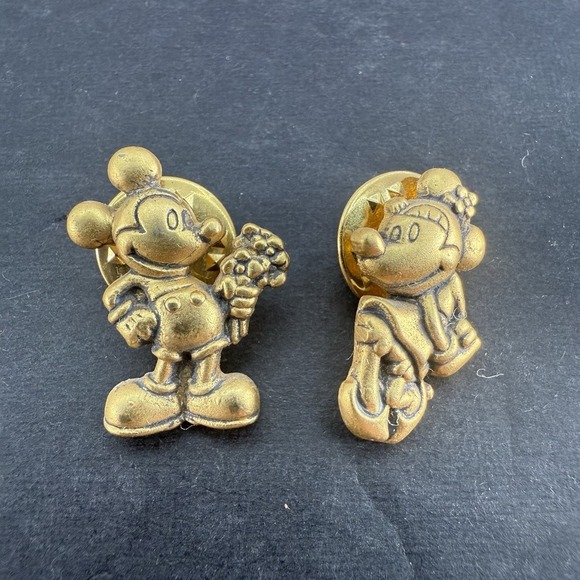 Disney Jewelry - Mickey & Minnie Mouse Disney Gold Pin 1" Pin Pair
